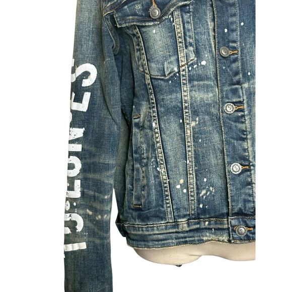 Tulones distressed splash paint stained long sleeves jean jacket size XS - Picture 9 of 15